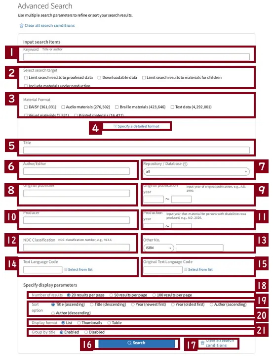 Search fields of advanced search