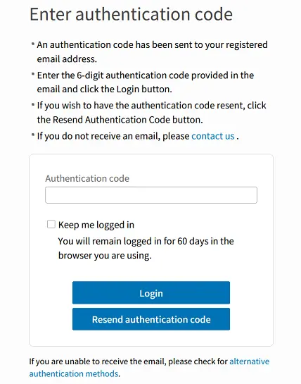 authentication code for login